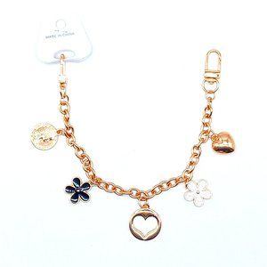 NWT White Black Purse Charm Bracelet Chain Bag Strap Flower Heart Gold Enamel
